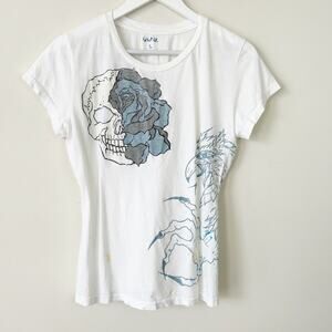 Grail T-Shirt Womens L White Skull Flower Distressed Y2K Eagle USA Tattoo Grunge